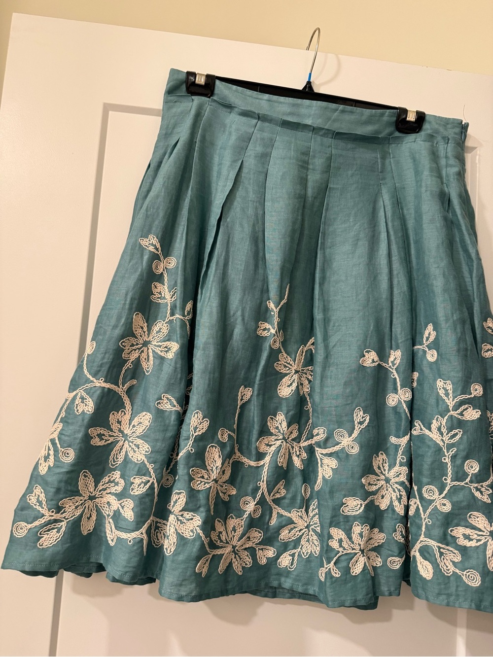 Embroidered Teal A-Line Skirt - Picture 4 of 4